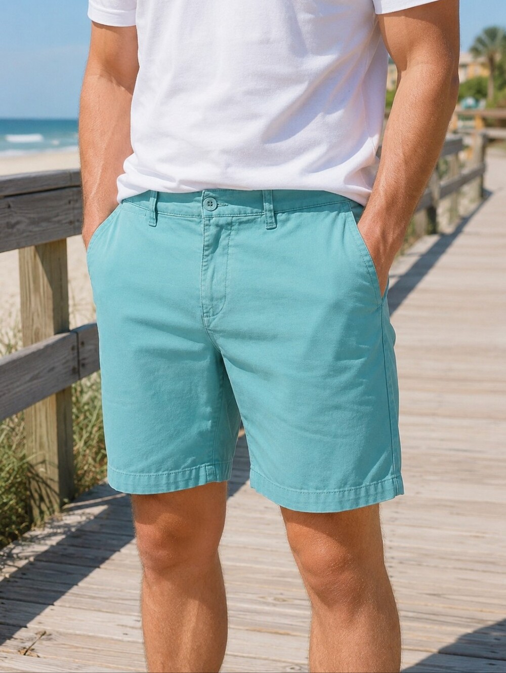Rugby University Chino Shorts Mens 36 Turquoise Stretch Flat Front Preppy Golf